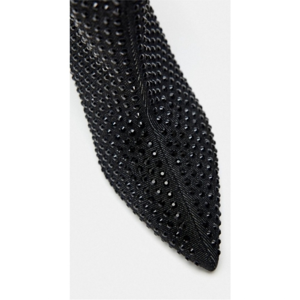 ZARA POINTED TOE RHINESTONE HEELED KNEE HIGH BOOTS - Picture 3 of 9